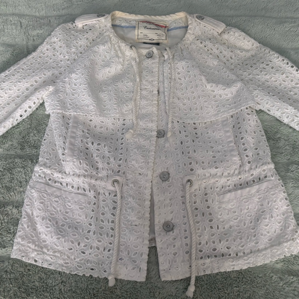 Anthropologie - Cartonnier White Eyelet Drawstring Blazer